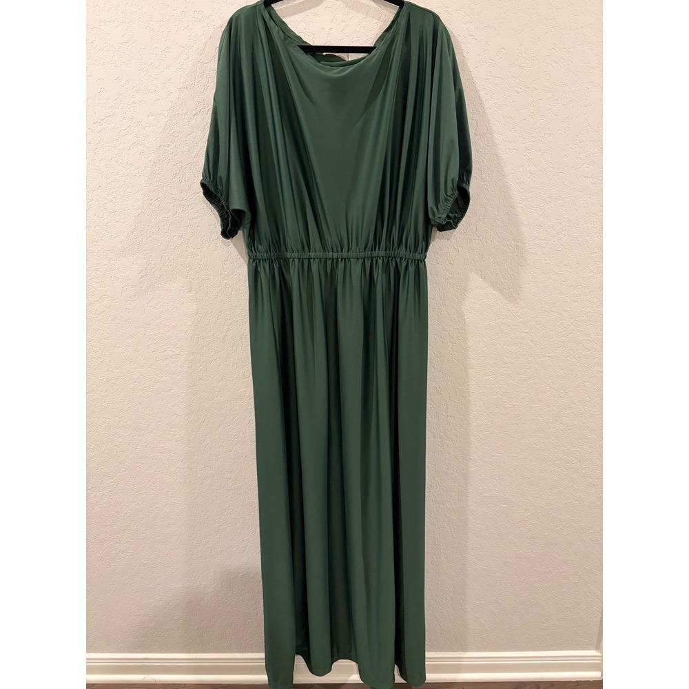 KOH KOH Forest Green Maxi Dress 2X Elastic Waist Dolman Sleeve Evening Gown